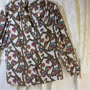 Vintage Leslie Fay Colorful Chain Print Blouse size 10